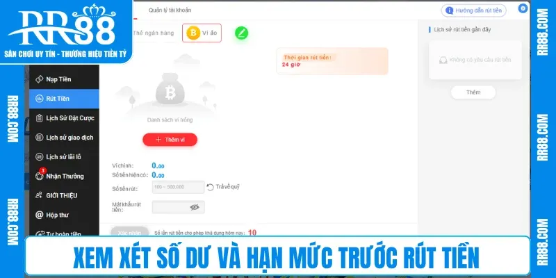 Xem xét số dư và hạn mức trước rút tiền