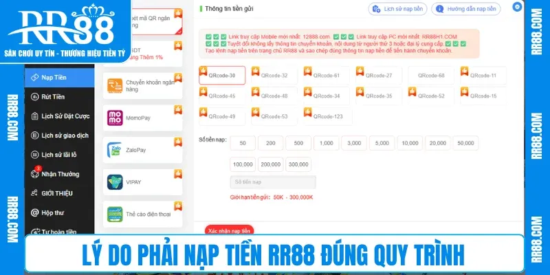 Lý do phải nạp tiền RR88 đúng quy trình